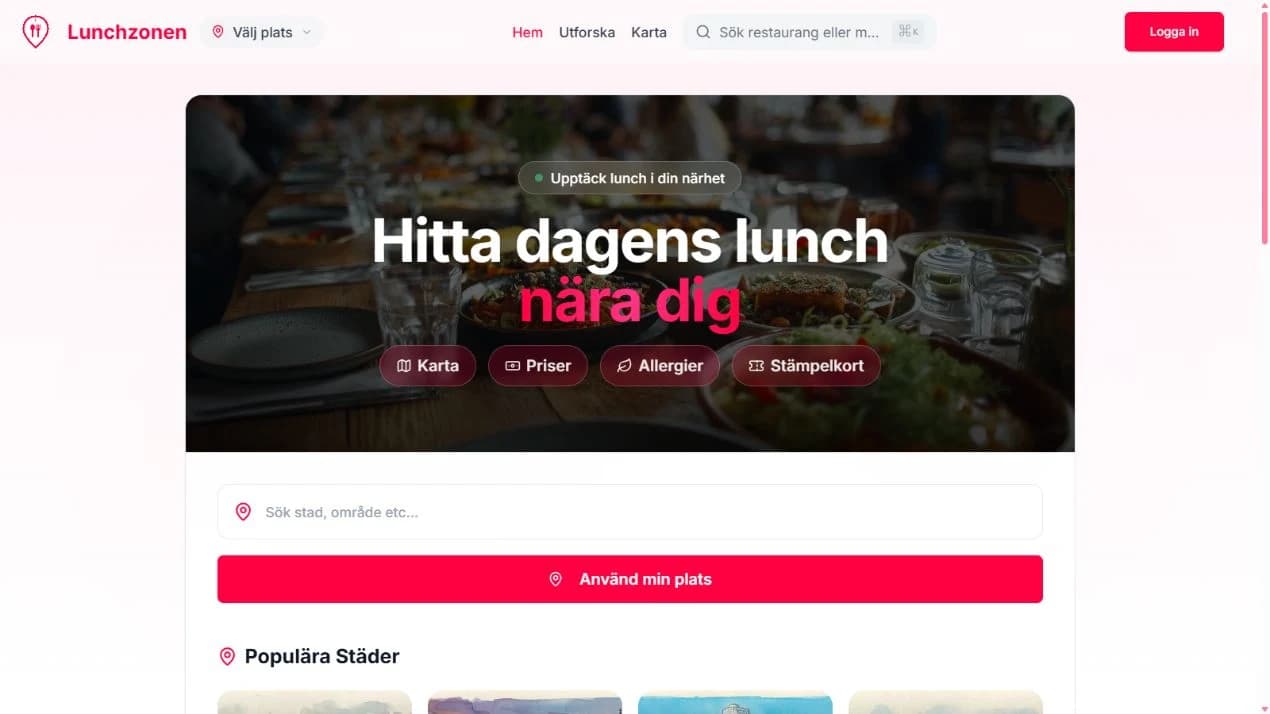 Förhandsvisning av hemsida: Lunchzonen